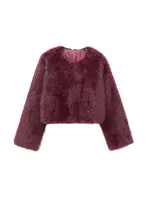 Women's Thick Warm Faux Fur Cropped Jacket, O Neck, Long Sleeve, Female Outerwear, Chic Tops, Fashion - Image 2