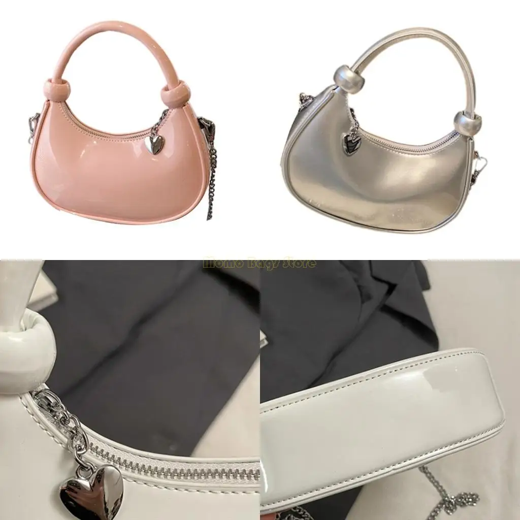 

X90D Trendy 2025 Glossy Women Knotted Top Handle Crossbody Shoulder Bag With Detachable Chain Strap for Various Occasion