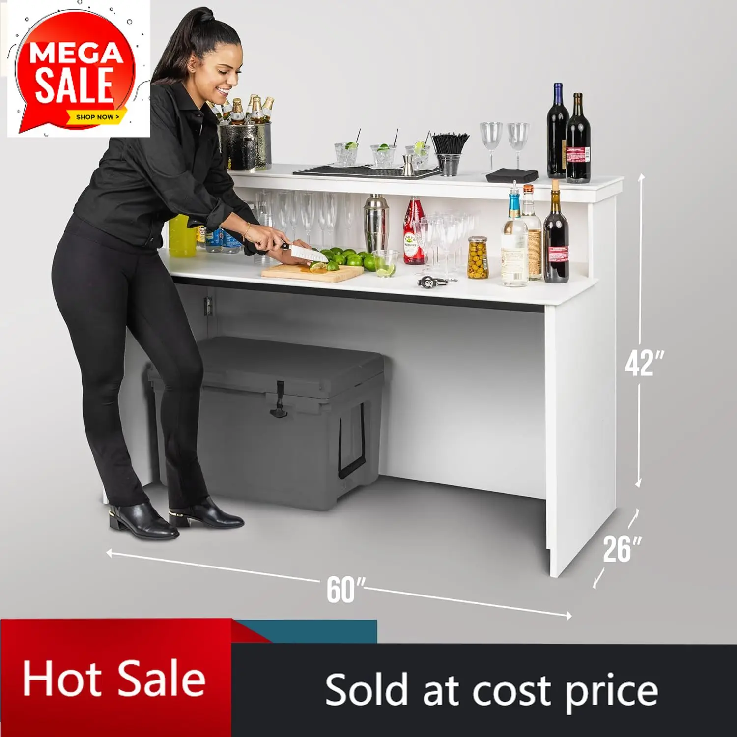 Activity priceElite Portable Bar Table for Events - Foldable Commercial Grade Wood - Pop up Mobile Bartending Station - White or