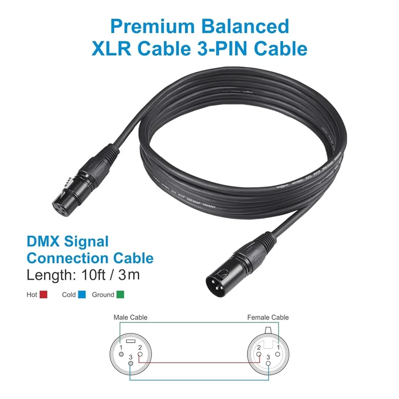 

ALIM-DMX Cable 10Ft,4 Pcs DMX Cables 3Pin Signal XLR Male To Female DMX Cable Wire For Signal Transmission For Stage Lighting
