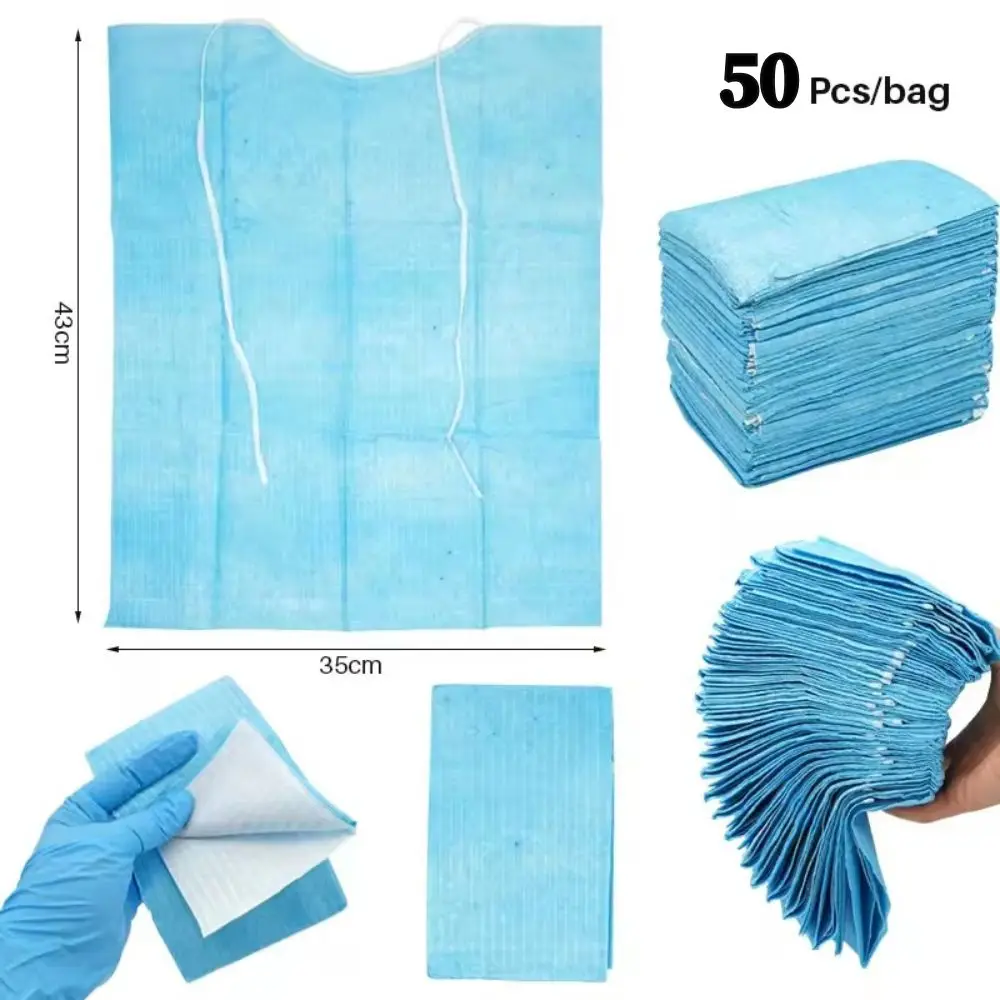 50pcs Dental Bibs Sheets Disposable Waterproof Tattoo Clean Pad With Rope Table Covers Napkins Tattoo Accessories Oral Hygiene