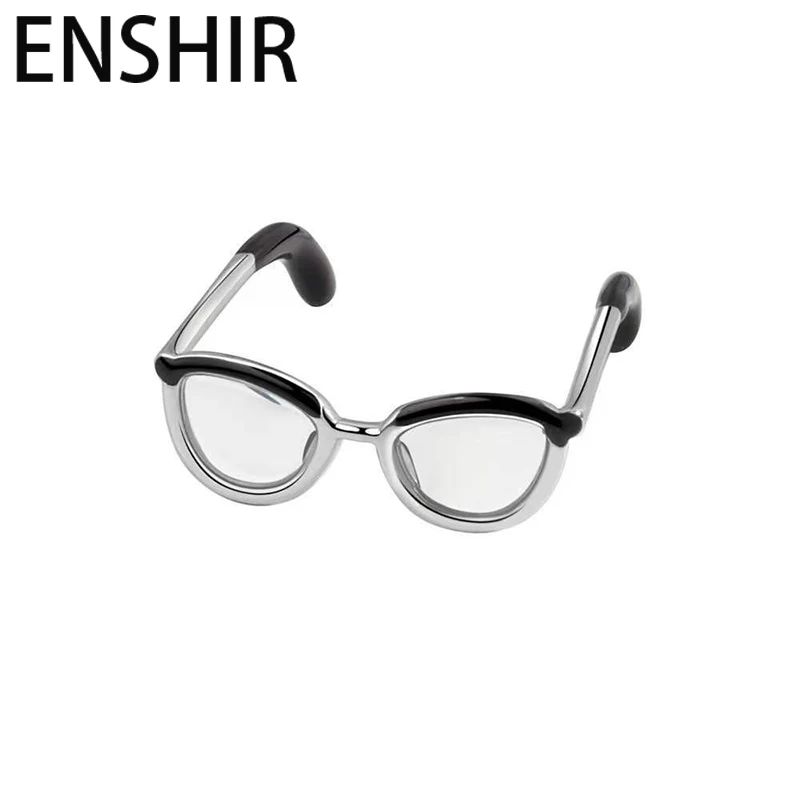 ENSHIR Black Glasses Open Ring For Women Men Fashion Creative Niche Design New Trench Unique Jewelry Gifts Wholesale