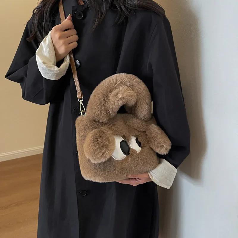 Sac à main en fourrure de dessin animé mignon Big Eyes Puppy, sacs à bandoulière en peluche, simple initié, automne et hiver 2023, E27