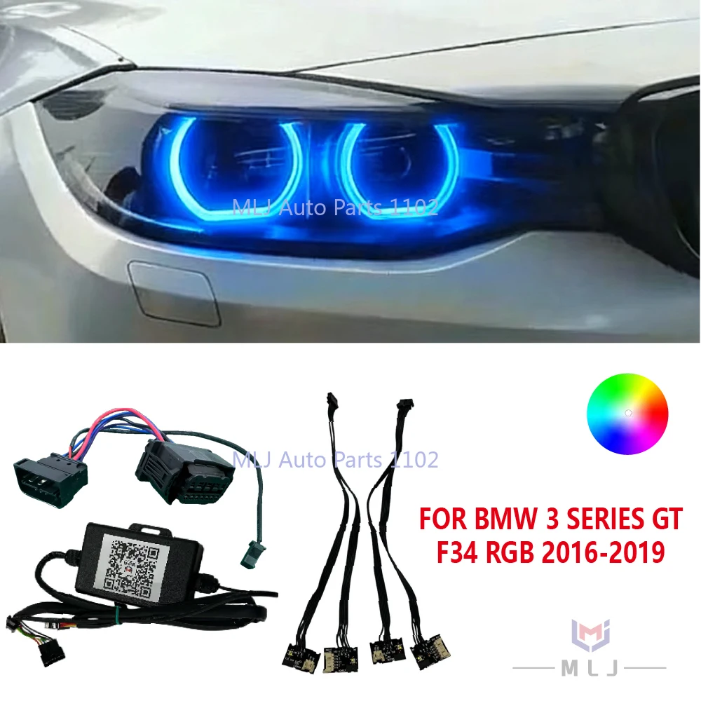 63117470425 63117470426 RGB For BMW 3 Series GT F34 2016-2019 DRL Wiring Harness Angel Eye Plug and Play Controller By Phone