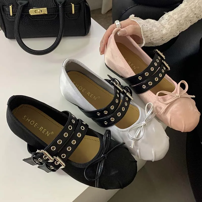 2024 Round Toe Ladies Ballet Flats Pink Back Strap Women Lolita Casual Outside Atutmn Fashion Slides Female Mary Jane Shoes