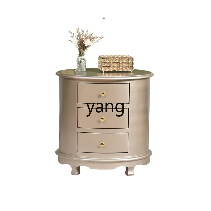 LMM champagne silver solid wood bedside table bedroom drawer storage cabinet living room sofa simple