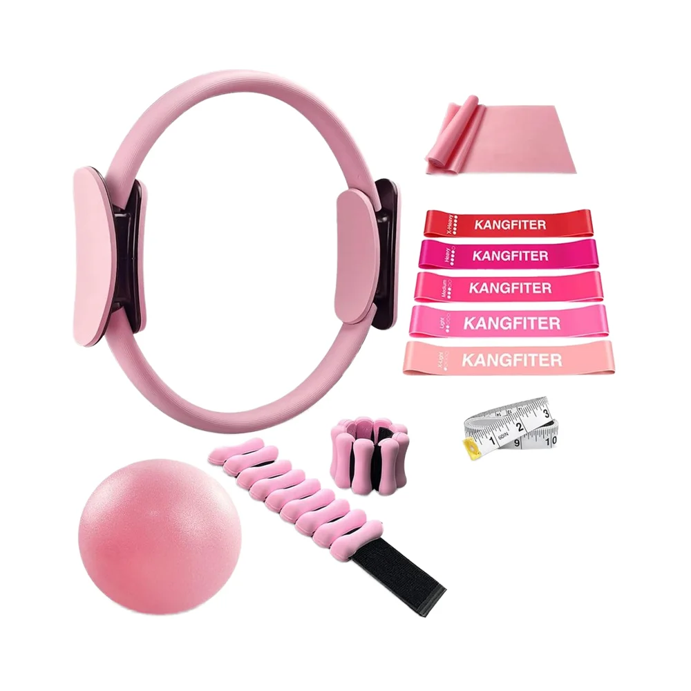 

Women's 11 PCS Pilates Ring Set Magic Circle Yoga Ring Adjustable Ankle Wrist Weights Resistance Bands Tape Measure Bag 1