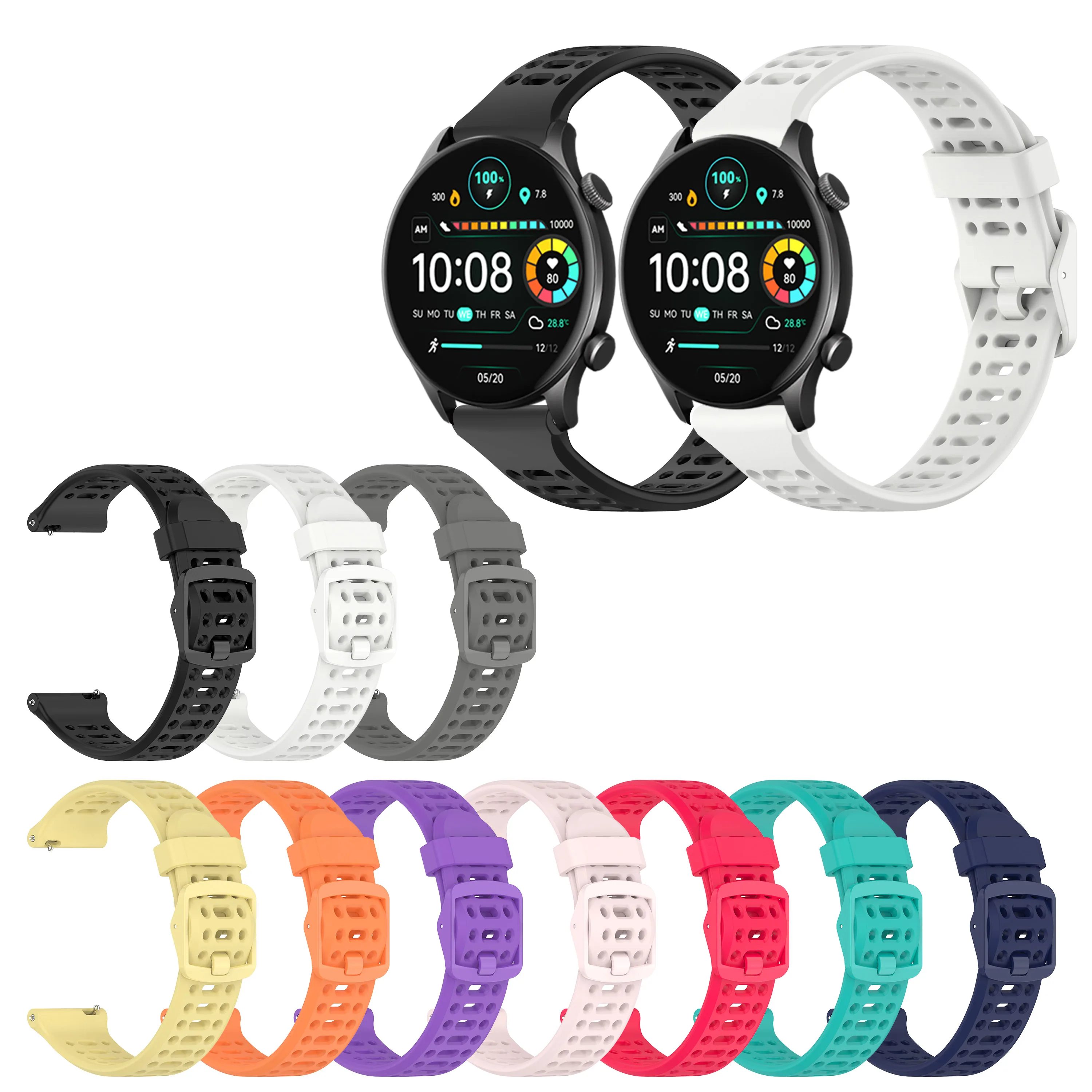Haylou LS01 LS02 LS05 Pro RT LS05S LS09B RS4 LS12 RT2 LS10 Mibro 에어 소프트 밴드용 실리콘 스트랩 통기성 다공성 캔디 컬러