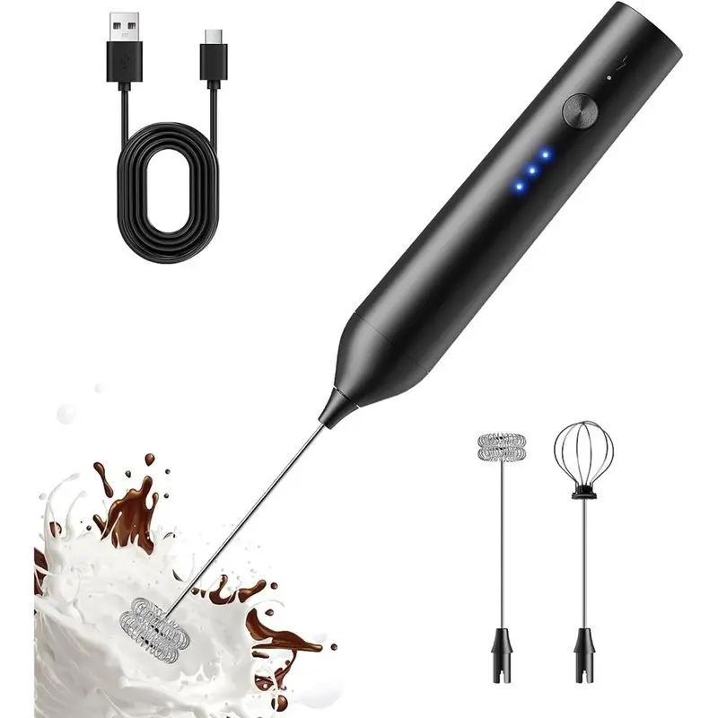 PHFU-Electric Whisk 3 Speed Rechargeable Milk Frother Stainless Steel Handheld Drink Mixer For Latte Cappuccino Hot Chocolate