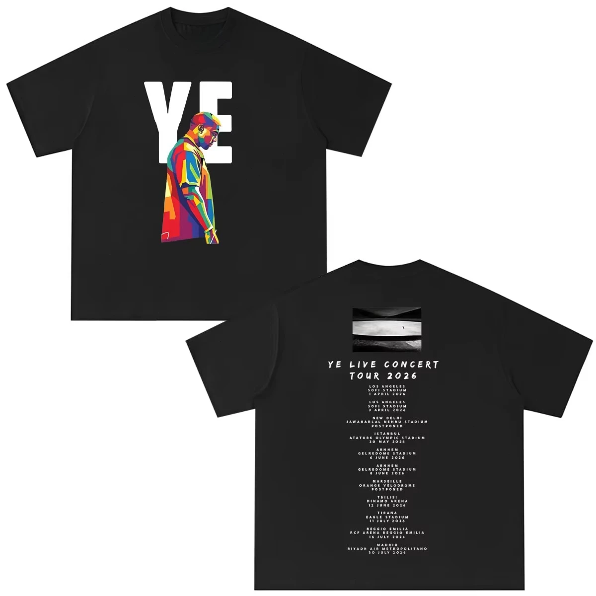 Rapper Kanye West Tour 2026 Print T-shirt Unisex Cotton Vintage T-shirt Short Sleeve Casual Clothing Y2K Hip Hop Streetwear Top