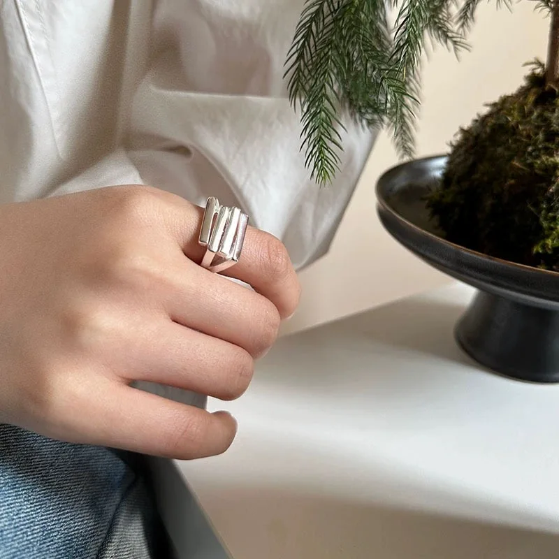925 Sterling Silver Rings For Women Vintage Handmade Adjustable Layered Ring Fashion Band Female Bijoux Gift