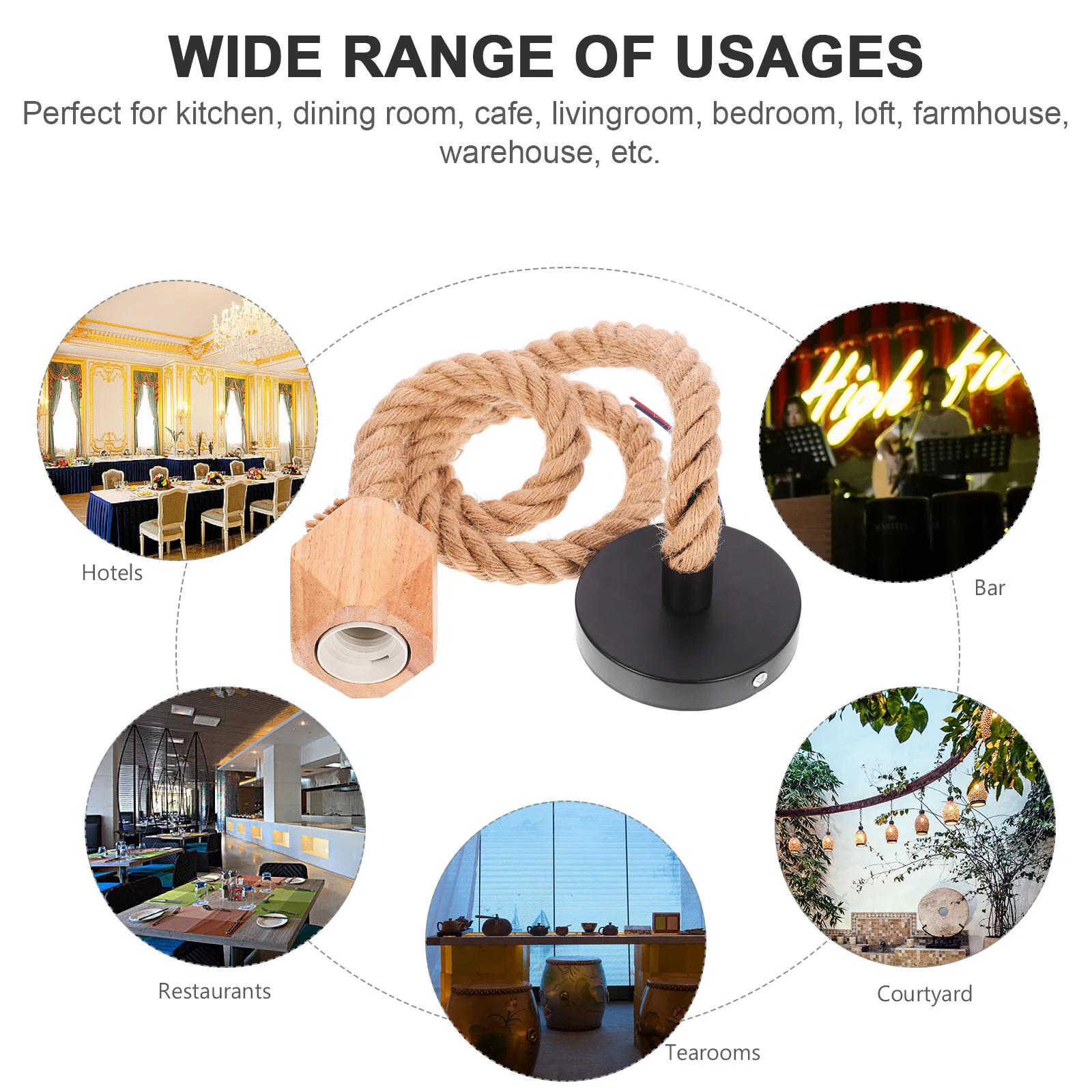 

Vintage Pendant Light Kit Hemp Rope Wooden Lamp Socket With Cord Rustic Hanging Light Bulb Holder Extension Cord For Living Room
