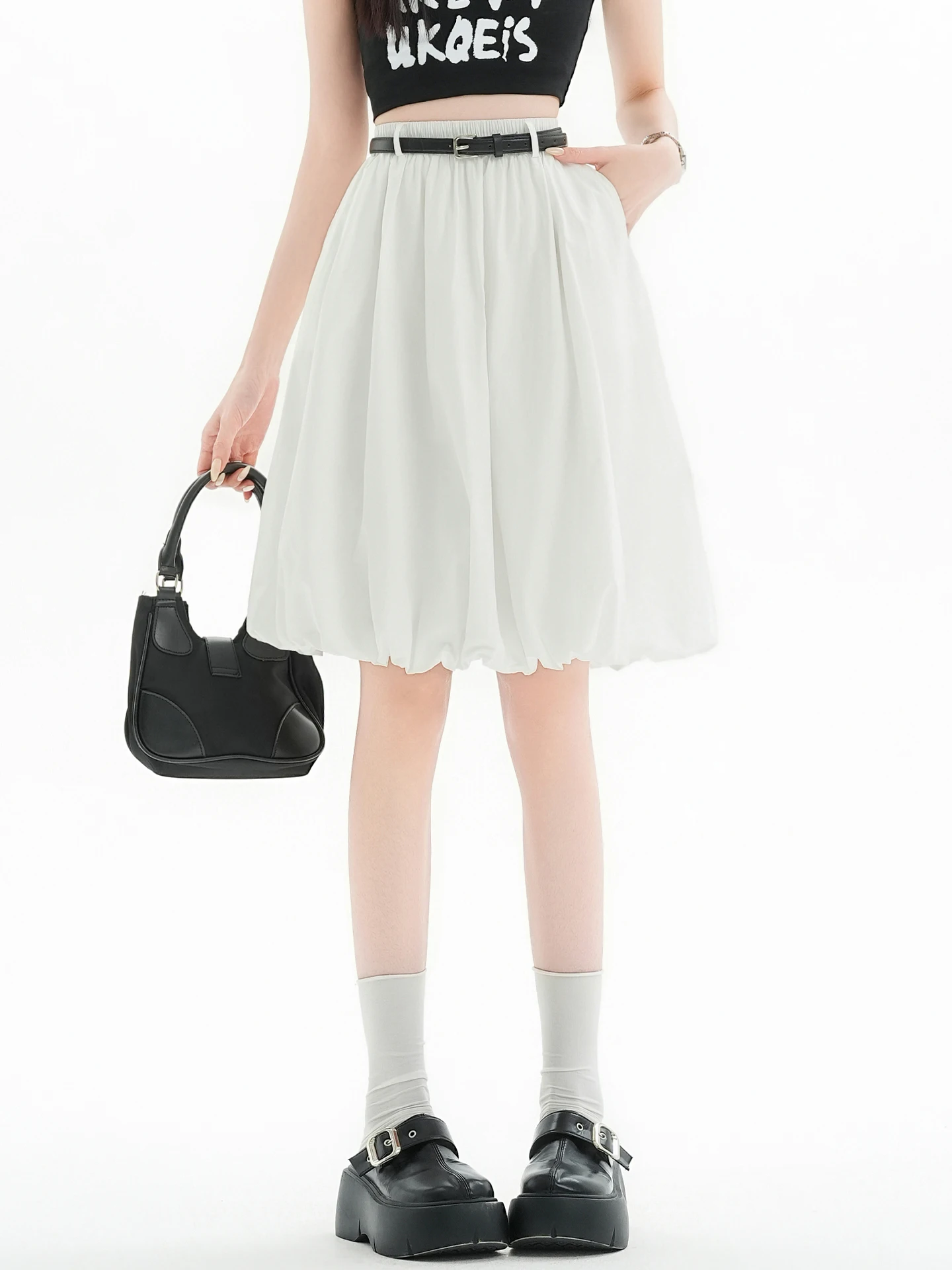 

Новая летняя белая юбка-фонарик с цветочным принтом, женская, маленький размер, А-силуэт, пышная, длиной до колена