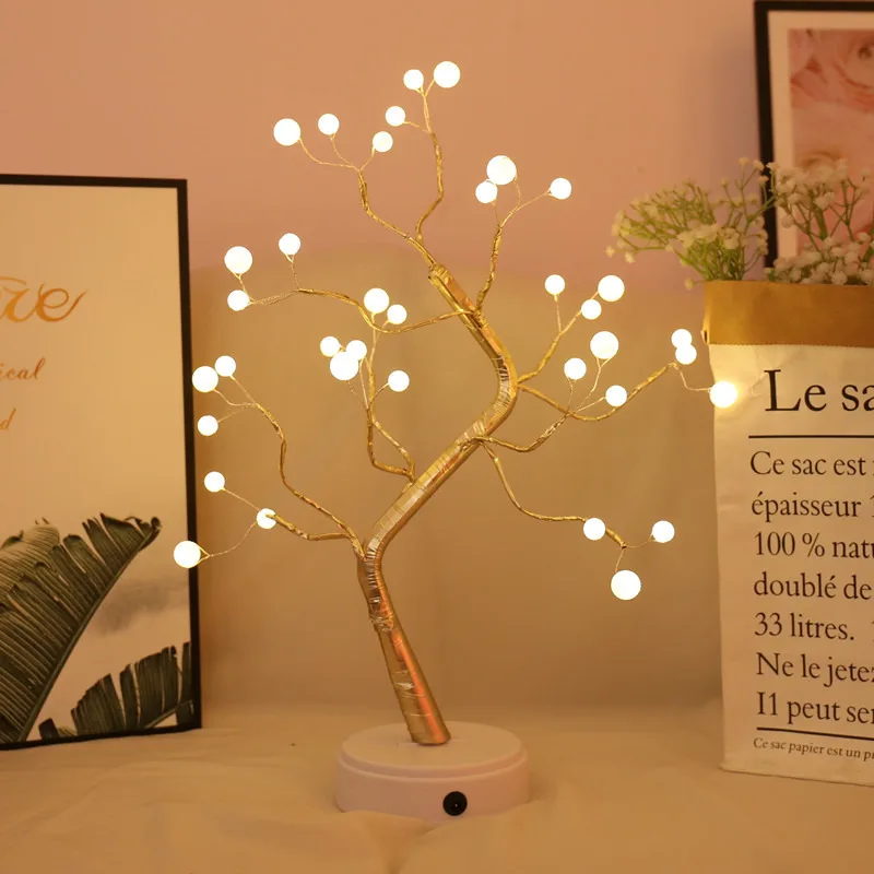 Mini Sapin de Noël LED avec Fil de Cuivre, Veilleuse pour Enfants, Décoration de la Maison et de la Chambre, Lumière de Conte Dégradé, Éclairage de Vacances