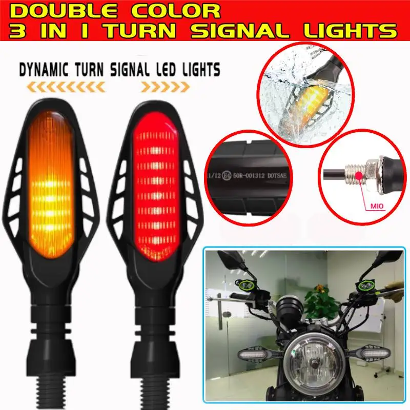 Motorcycle 16LED 10mm High Bright Amber Turn Signal Indicator Light Front Rear White Day Running Light Flowing Red Brake Lamps