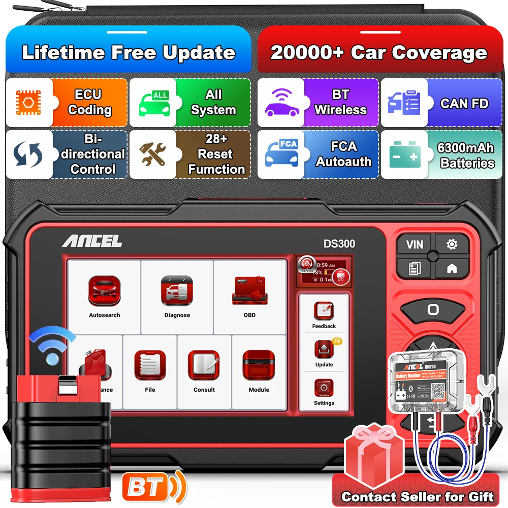 

DS300 BT OBD2 All System Scanner CANFD Bi-directional ECU Coding ANCEL OBD 2 Auto Car Diagnostic Tool Lifetime Free Update