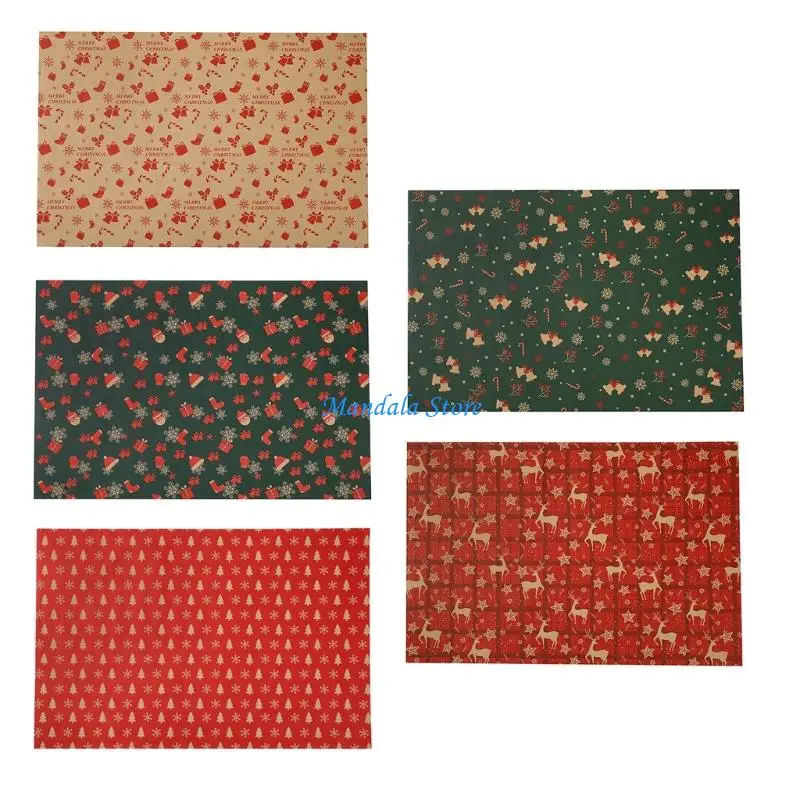 

U2JC Sustainable Holiday Wrapping Paper 50x74cm 5 Piece Set Bold Christmas Motifs Tearproof Craft Materials
