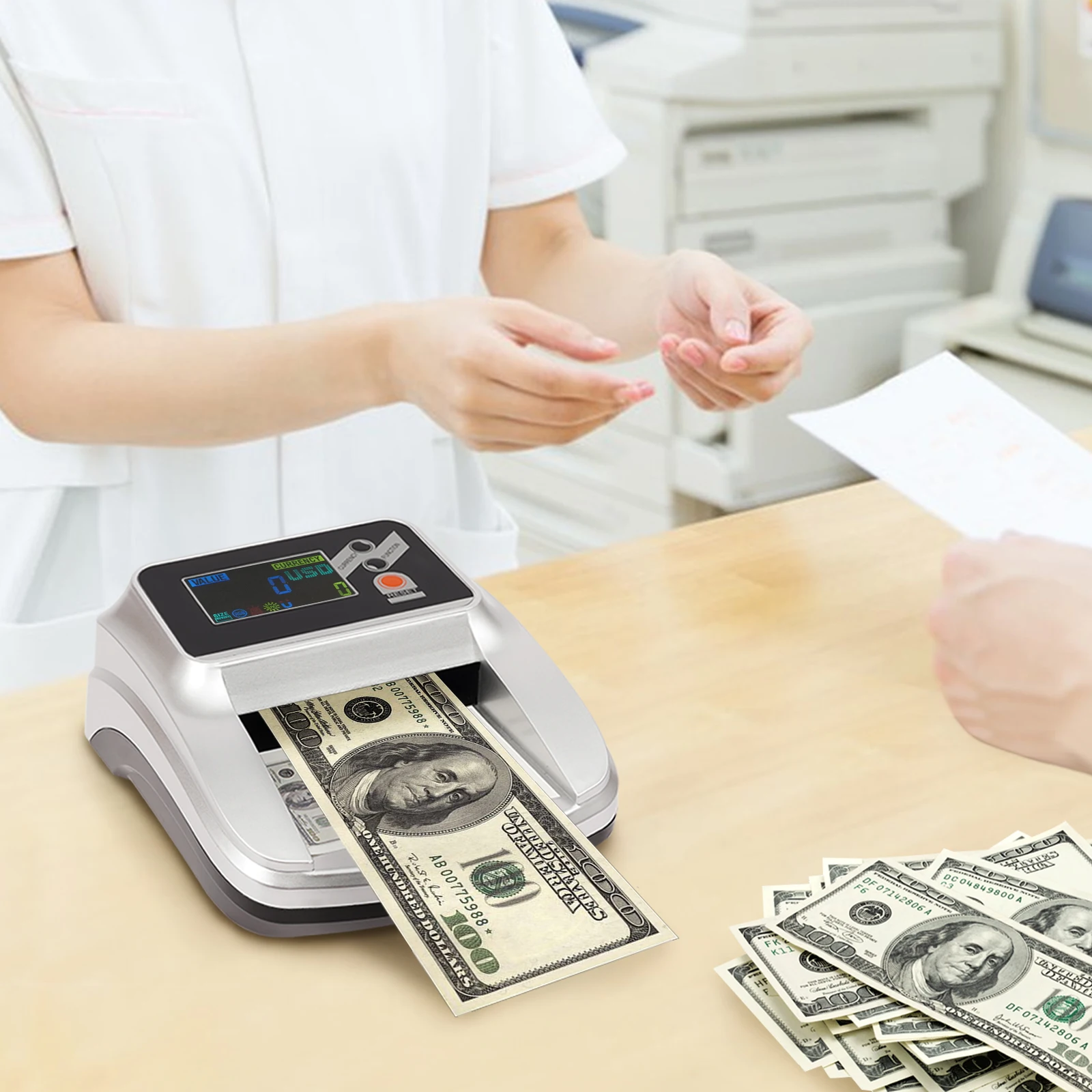 Rilevatore di fatture per contatore di denaro nel dollaro americano, controllo contraffatto per banca, vendita al dettaglio, supermercato, negozio, generi alimentari, ristorante