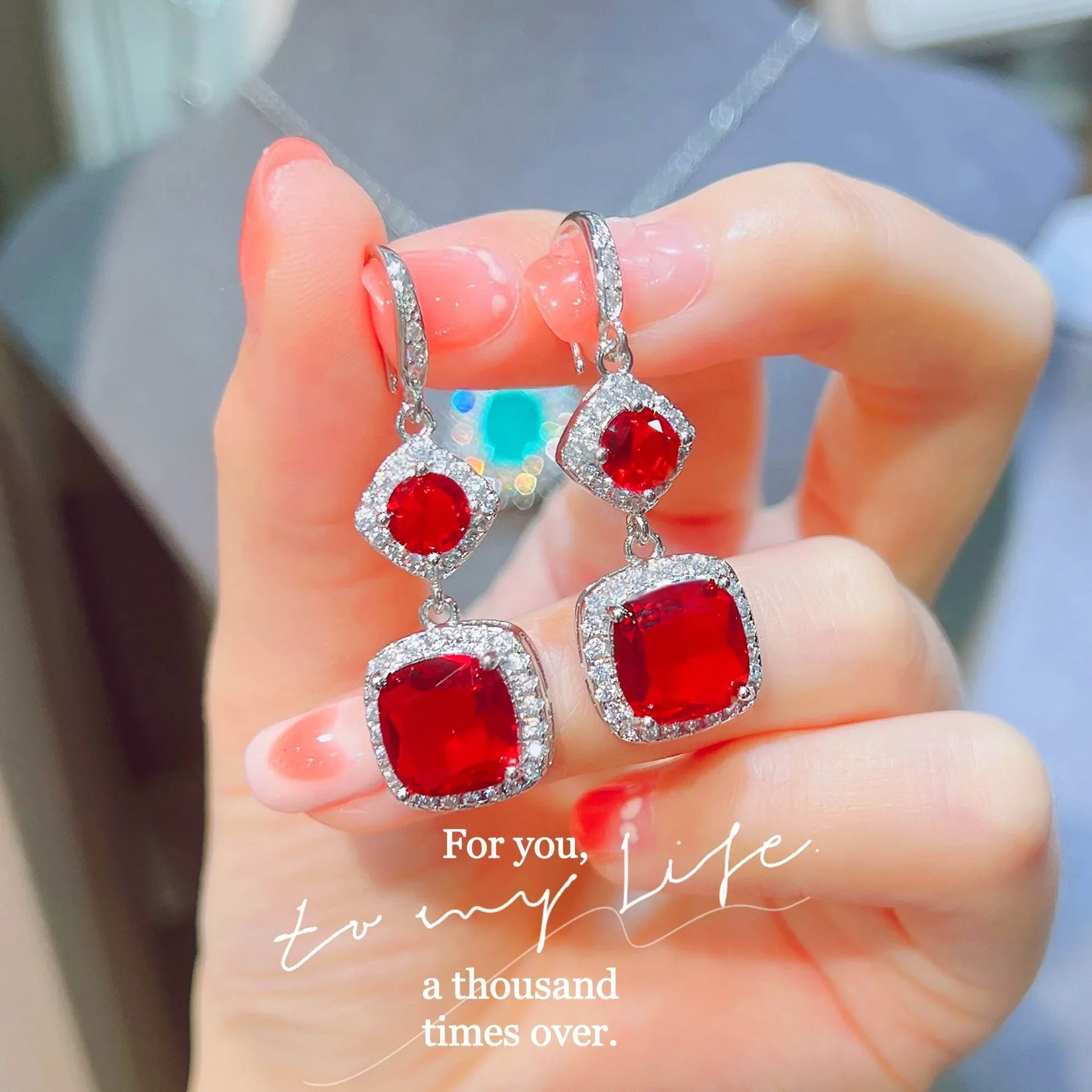 Trendy S925 Sterling Silver Stud Earrings Including Ruby Yellow Diamond Fat Square And Long Aquamarine Styles For Daily Outfits