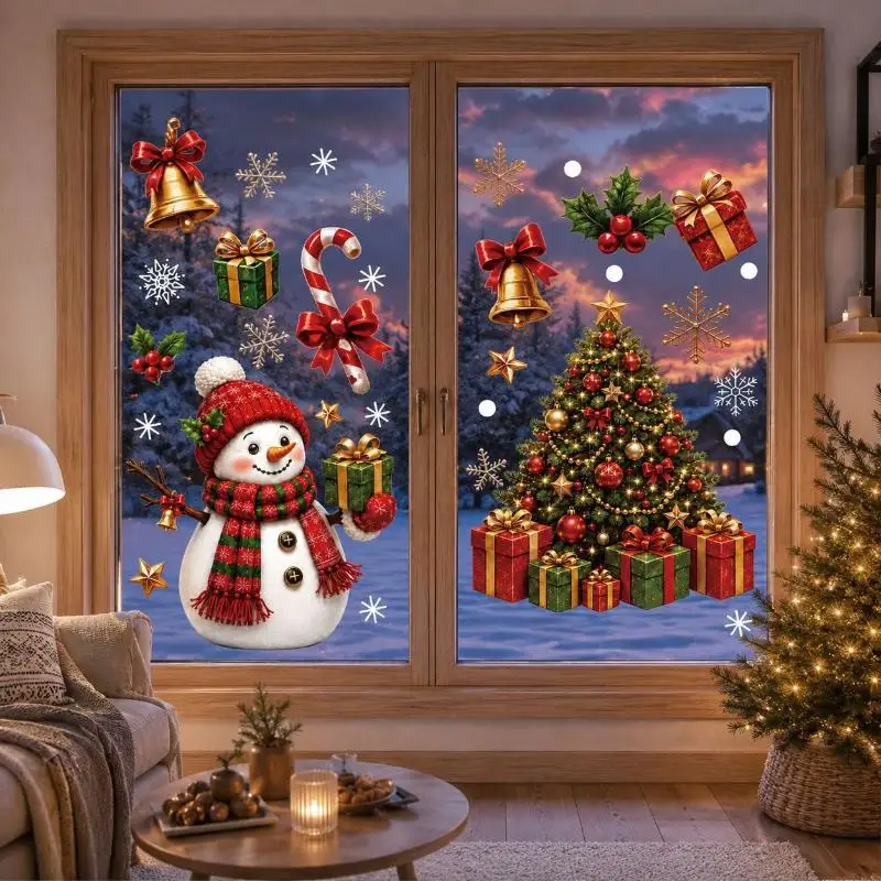 [36Pcs Christmas Window Clings 2 Sheets Reusable Static PVC for Home Shop Holiday Party Ornament]