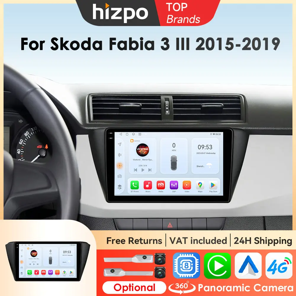 Hizpo 2DIN Android Multimedia Autoradio Per Skoda Fabia 3 III 2015 2016 2017 2018 2019 Carplay 4G Wifi GPS RDS Autoradio Stereo