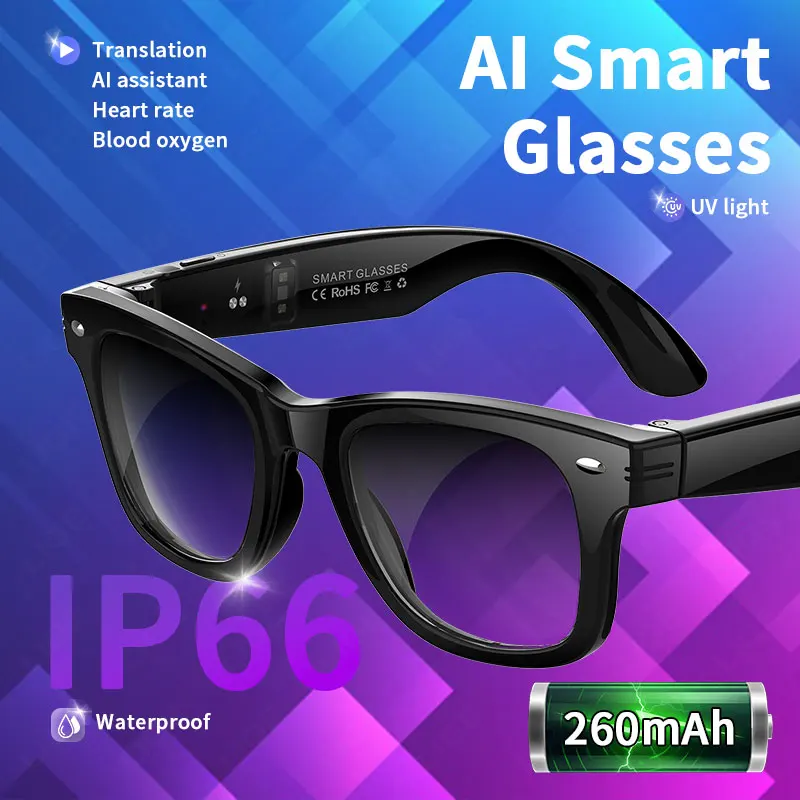 

New Health Smart Glasses Anti-Blue Light AI Translation Heart Rate Blood Oxygen Monitoring Bluetooth Call Waterproof Sunglasses