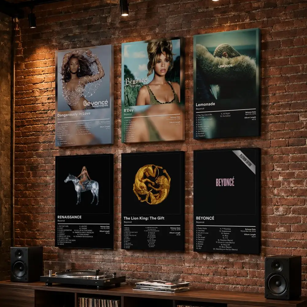 Singer B-Beyonce Music Album Framed Wall Painting Wood Canvas Poster For Living Room Bedroom Hallway Office Home Decor Gift