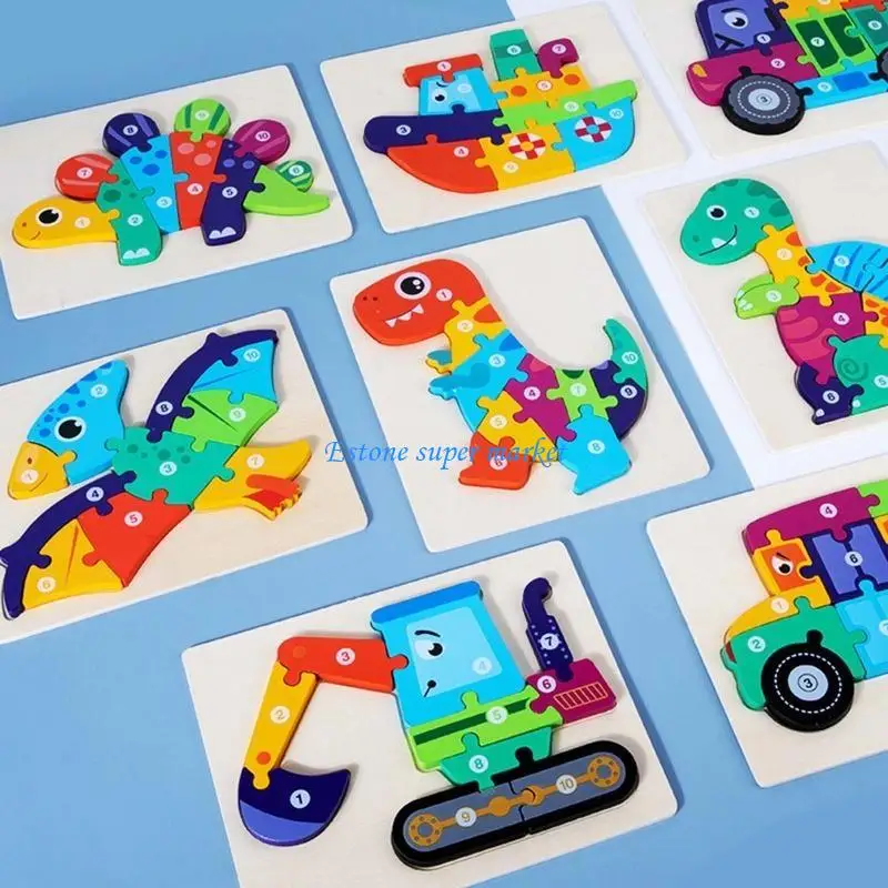 090B 8.86x7.09x0.43in dinosaure/véhicule en bois Puzzle jeux Table Puzzle jouet d'apprentissage