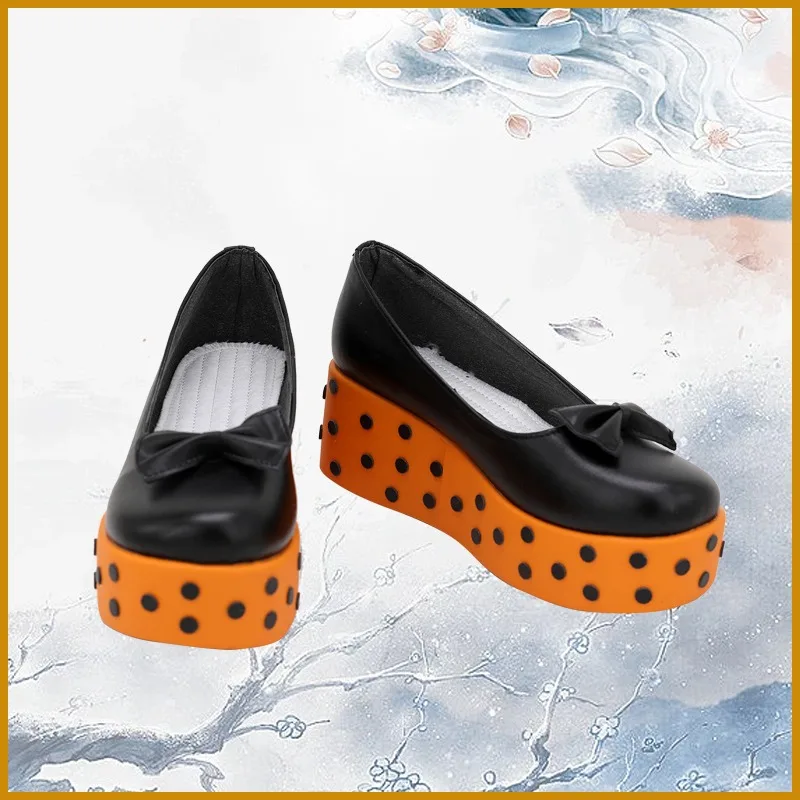 Miku Cosplay Costume Shoes Handmade Faux Leather Pumpkin Polka Dot Thick Sole Wedge Heels Shoes