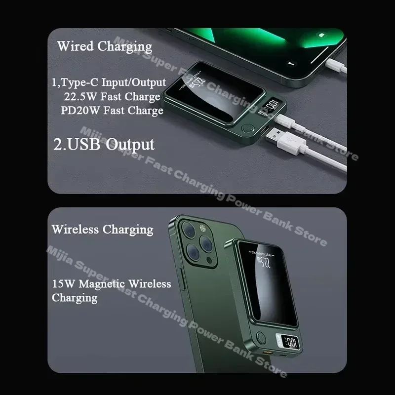 باور بانك صغير من Xiaomi بقدرة 50000 مللي أمبير في الساعة بقدرة 22.5 وات باور بانك لاسلكي مغناطيسي لهاتف iPhone 17 وشاحن حثي محمول وبطارية احتياطية