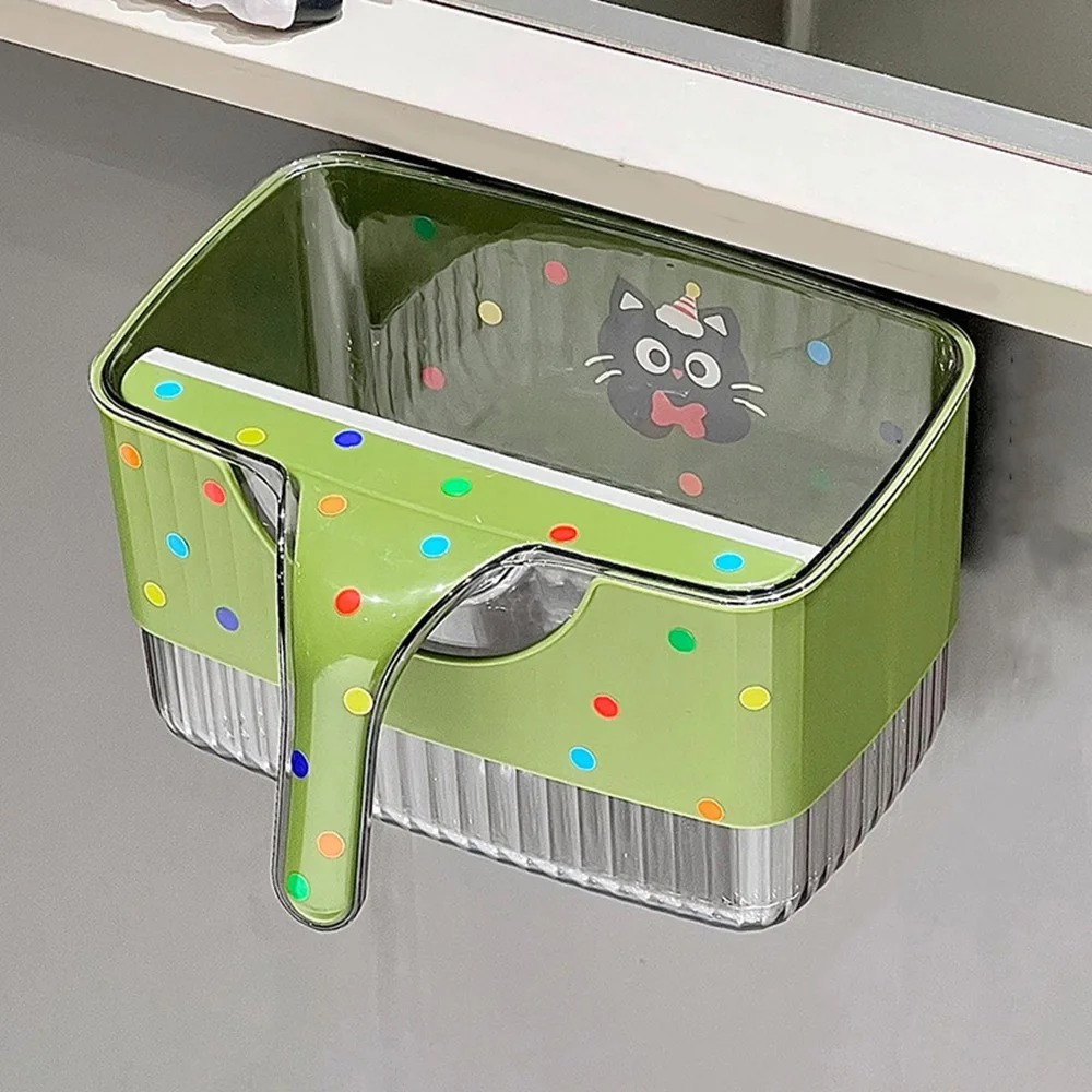 

Cute Cartoon Wall Mounted Trash Can Plastic Space Saving Kitchen Wastebasket with Scraper Cabinet Door Compost Bin Camping