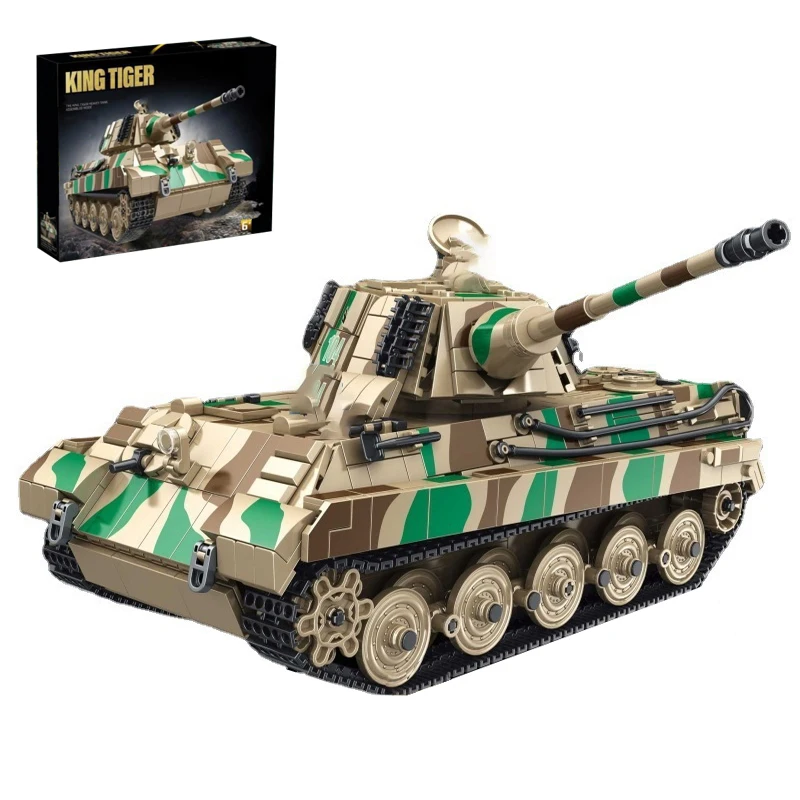 Military WW2 Army MOC Panlos 632016 King Tiger Heavy Tank Model 1974PCS Building Blocks Brick Puzzle Toys for Kids Boys Gift