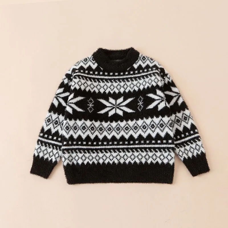 Boys' Faux Mink Knit Sweater Autumn Winter Thickened Warm Korean Style Crewneck Base Layer Toddler To Teen Stylish Kids' Wear