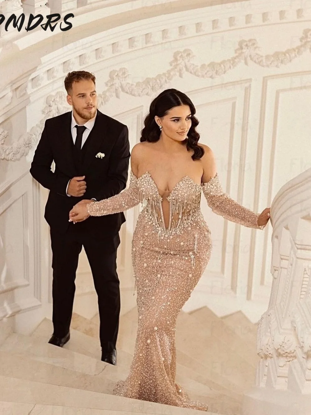 Elegant Beaded Wedding Party Dress Luxury 2026 Shiny Crystals Special Occasion Dress Dubai Mermaid Vestidos De Fieste