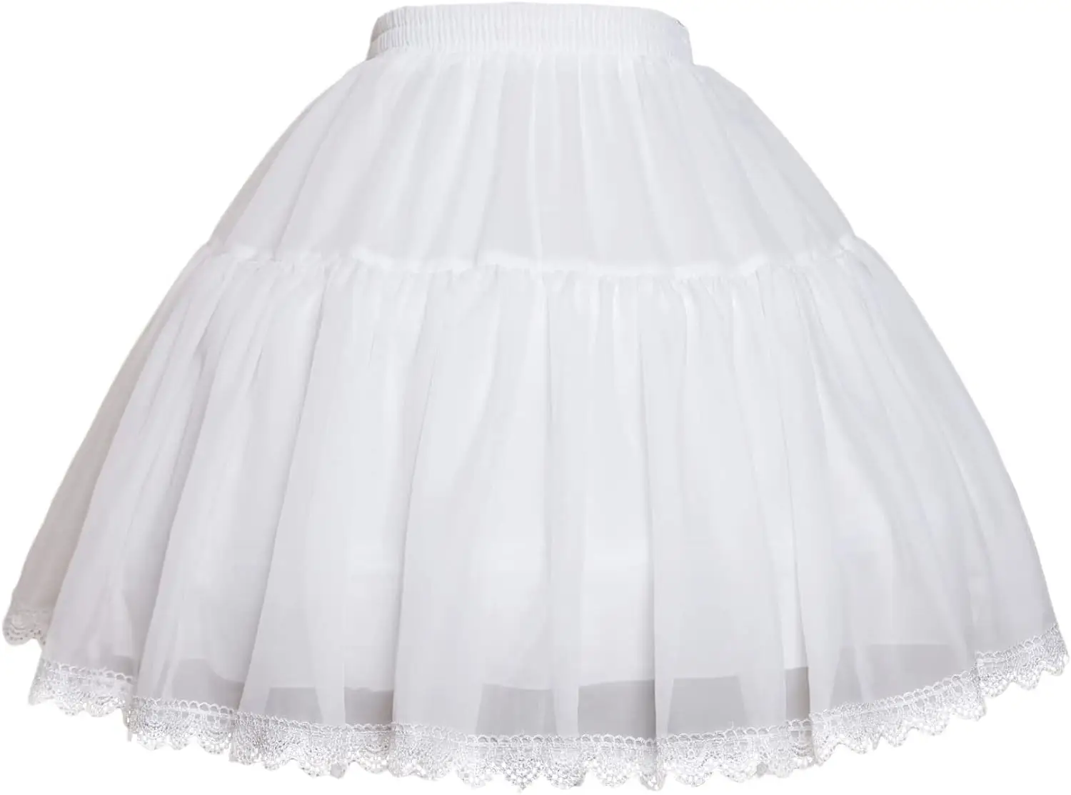 Women Girls Crinoline Short Petticoat 2 Hoops Skirt Chiffon Ball Gown with Lace Half Slip Underskirt