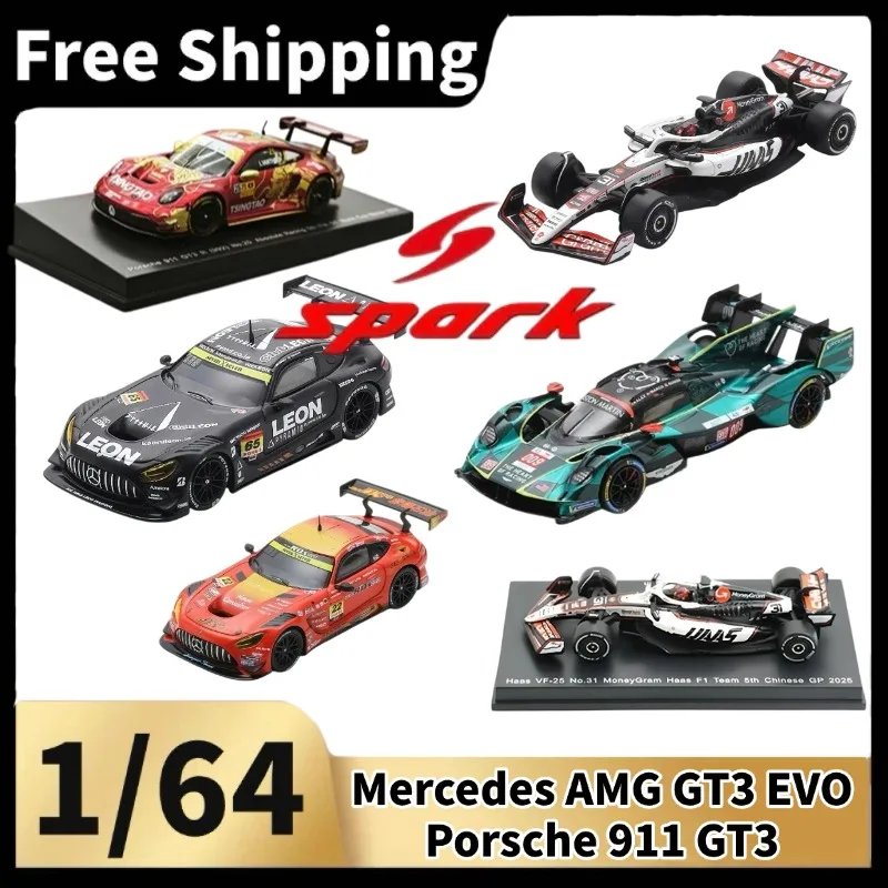 [In Stock] Spark 1/64 Diecast Alloy 911 GT3‑R No.25, Tsingtao Dragon Livery Race Car Model, Static Collectible With Display Base