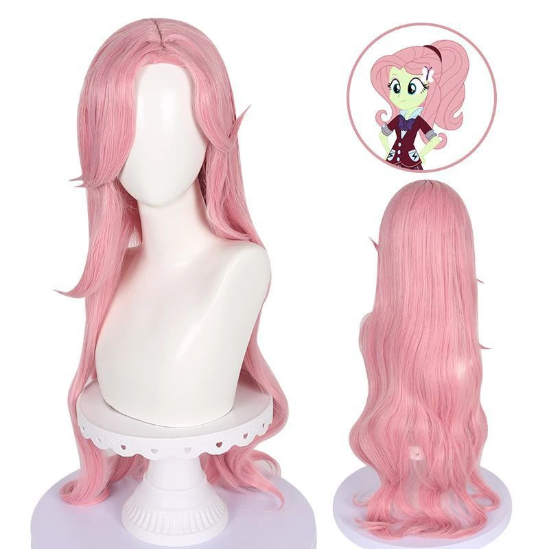 

Cosplay Wig My Little Pony Little Butterfly Pink Wave Long Human Hair Princess Rourou Daily Wear 27inch Full Hairpiece