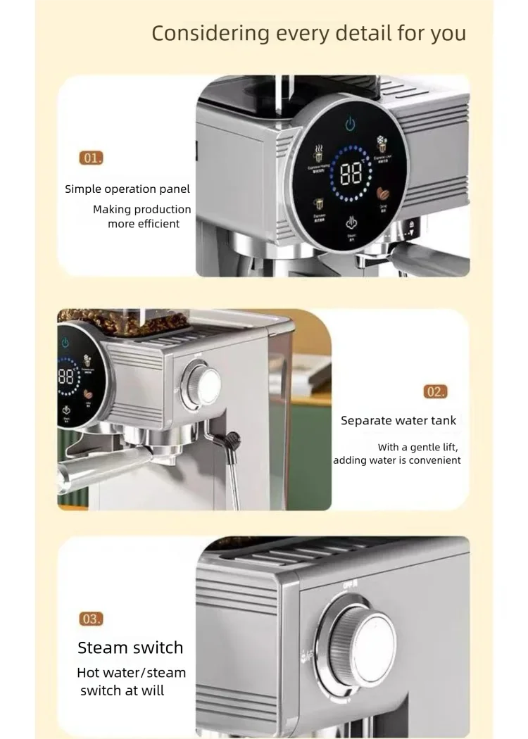 ماكينة اسبريسو تجارية عالية الأداء شاشة تعمل باللمس عرض درجة الحرارة ماكينة القهوة الأوتوماتيكية مع خزان الحليب للمخبز