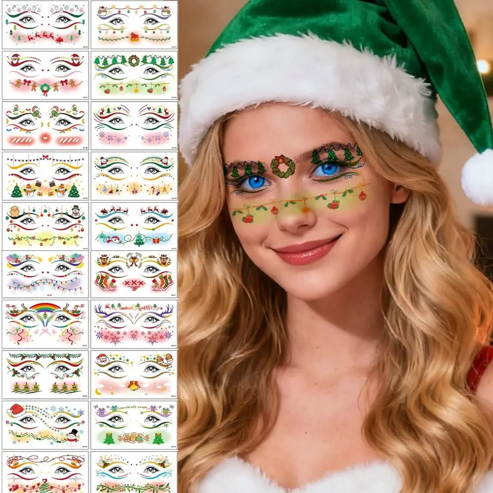 

10Pcs Santa Claus Christmas Face Tattoo Sticker Waterproof Face Art Xmas Party Face Decals DIY Elk Face Makeup Patch