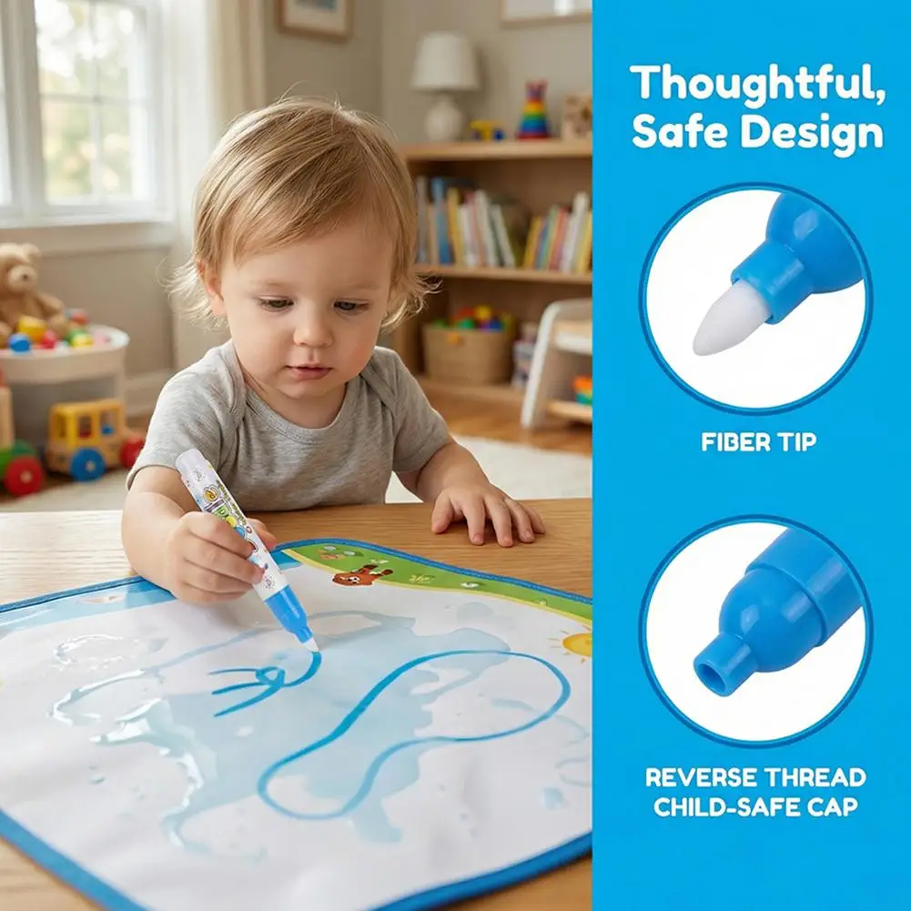 Magic Water Paintbrush for Kids Clear Water Drawing Pen Soft Tip Reusable with Water Addition Educational Toy
