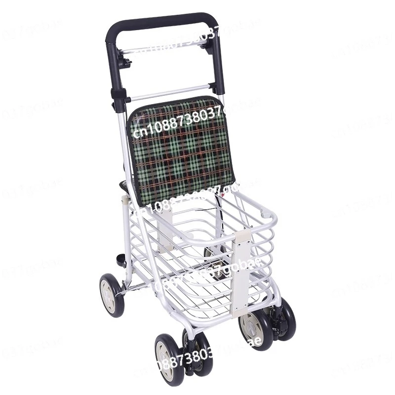 Foldable and openable temporary seat trolley, grocery shopping cart, walking aid, elderly shopping cart, small pull cart