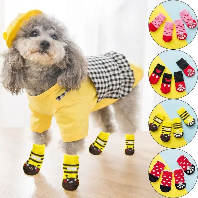 Cute Pet Dog Socks Print Anti-Slip Cats Puppy Shoes Paw Protector Products for Small Breeds York Dogs Chihuahua