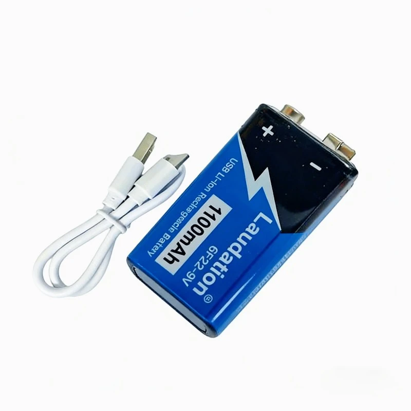 9v Rechargeable Battery 1100mAh USB Type-C Li-ion Battery 6F22 for Multimeter Microphone Toy Camera Remote+USB Charging Cable