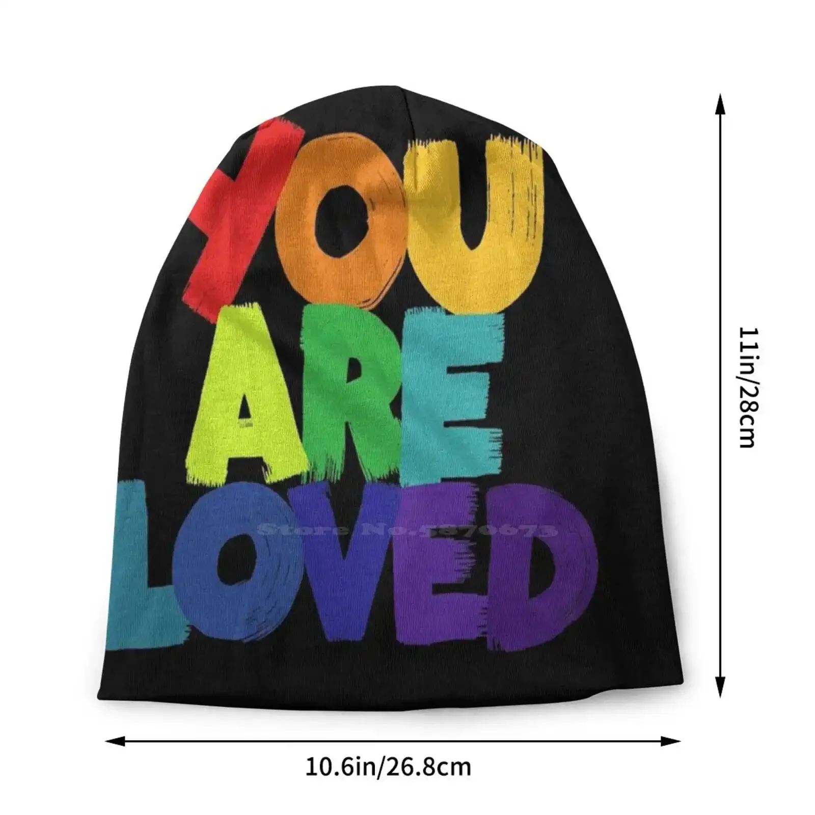 You Are Loved Knitted Hat Warm Beanie Outdoor Caps You Are Loved Type Font Lettering Typography Colorful Rainbow