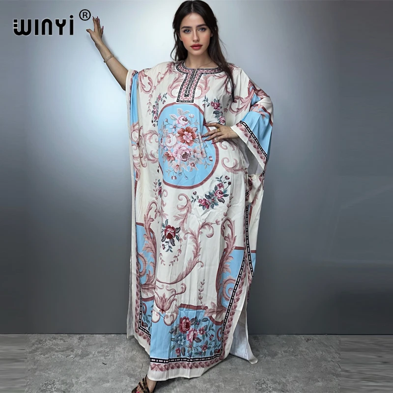 

WINYI high quality muslim's dresses for woman maxi dress Floral Print Kaftan abaya dubai luxury summer Bohemian party dress