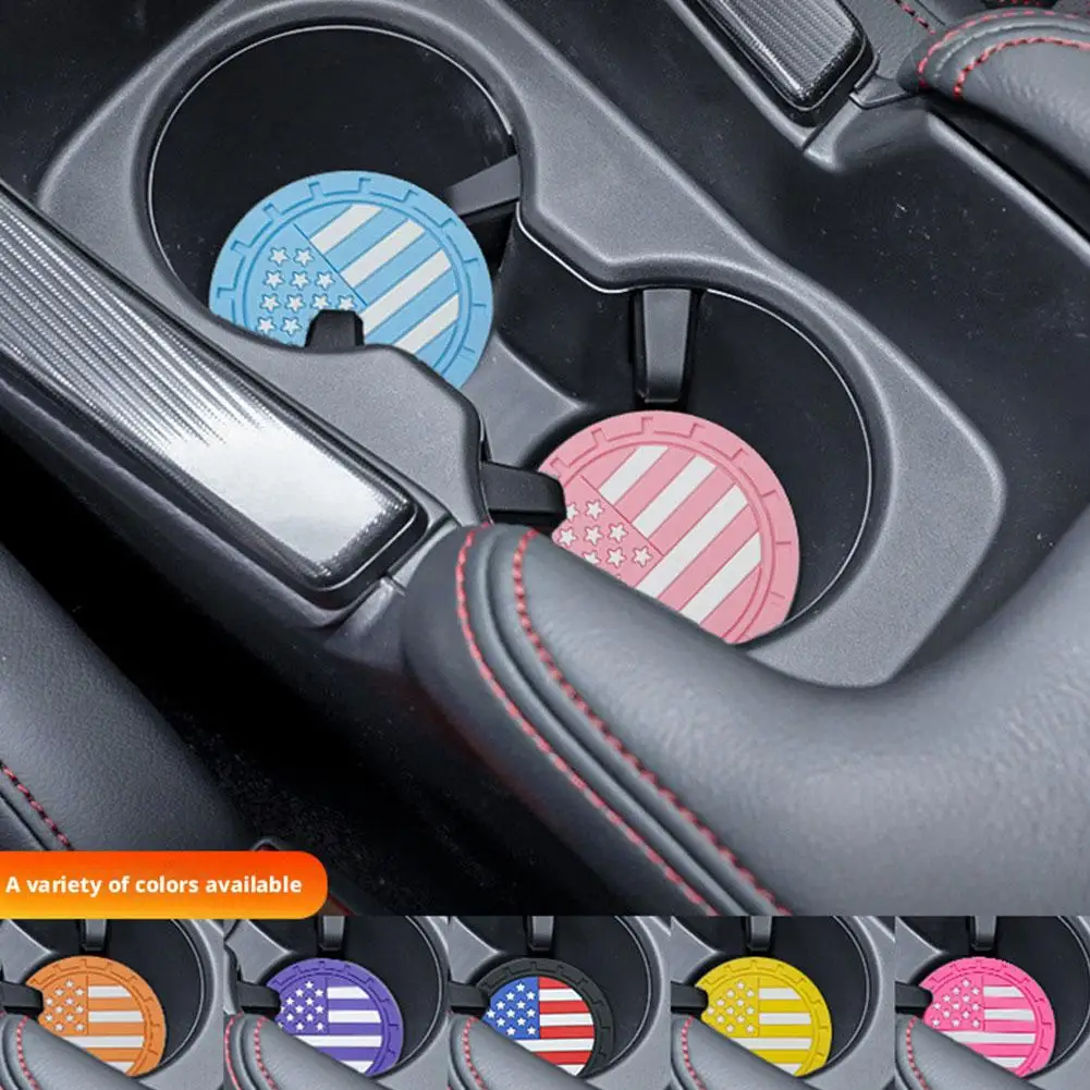 Car Cup Holder Coaster, 4PCS American Flag Non-Slip Insert Soft Silicone Vehicle Drink Mat, Universal for Vehicles A6B0