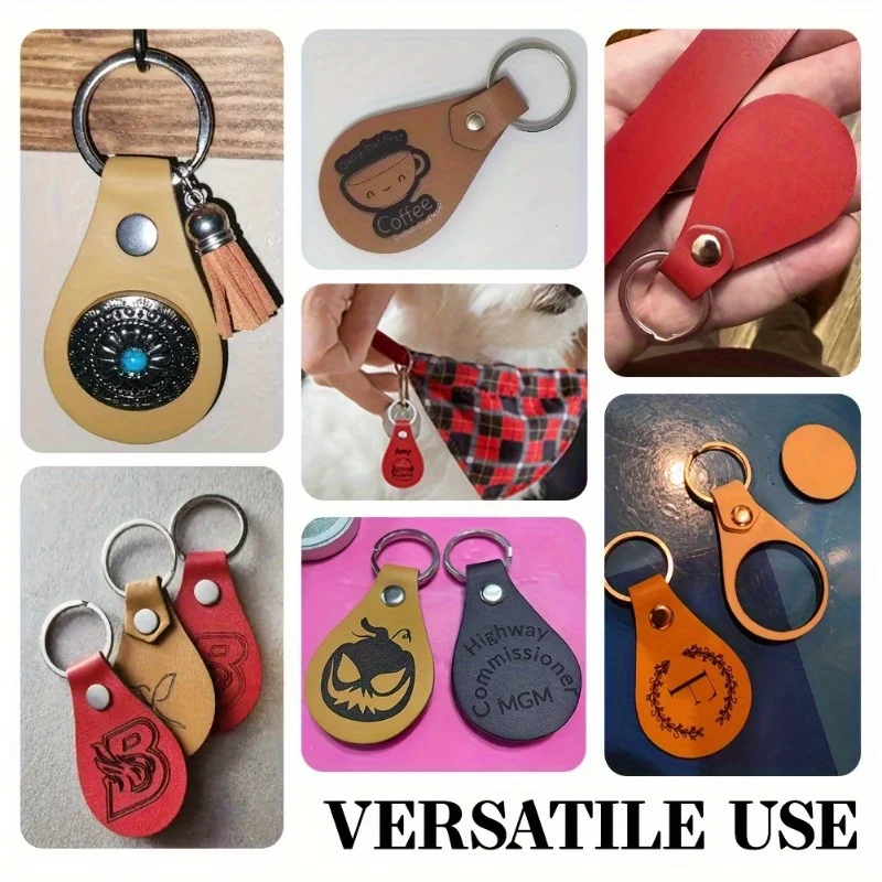10pcs PU Leather Key Fob Blanks Kit, Simple Style Laser Engraving Keychains, For Gifts & Crafting