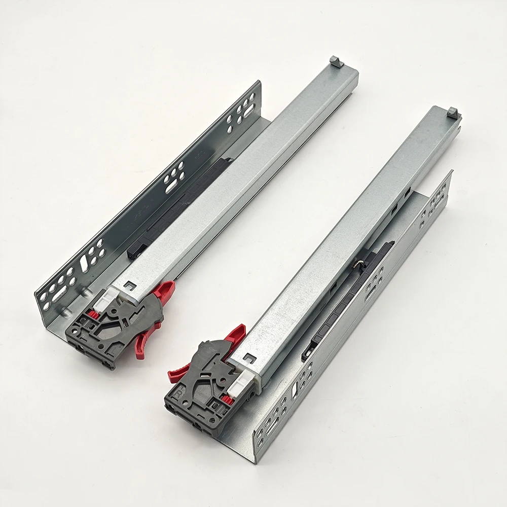 STLF Furniture Hardware 3 Fold Damper Drawers Channel Full Extension Push Open Undermount Concealed Drawer Slide