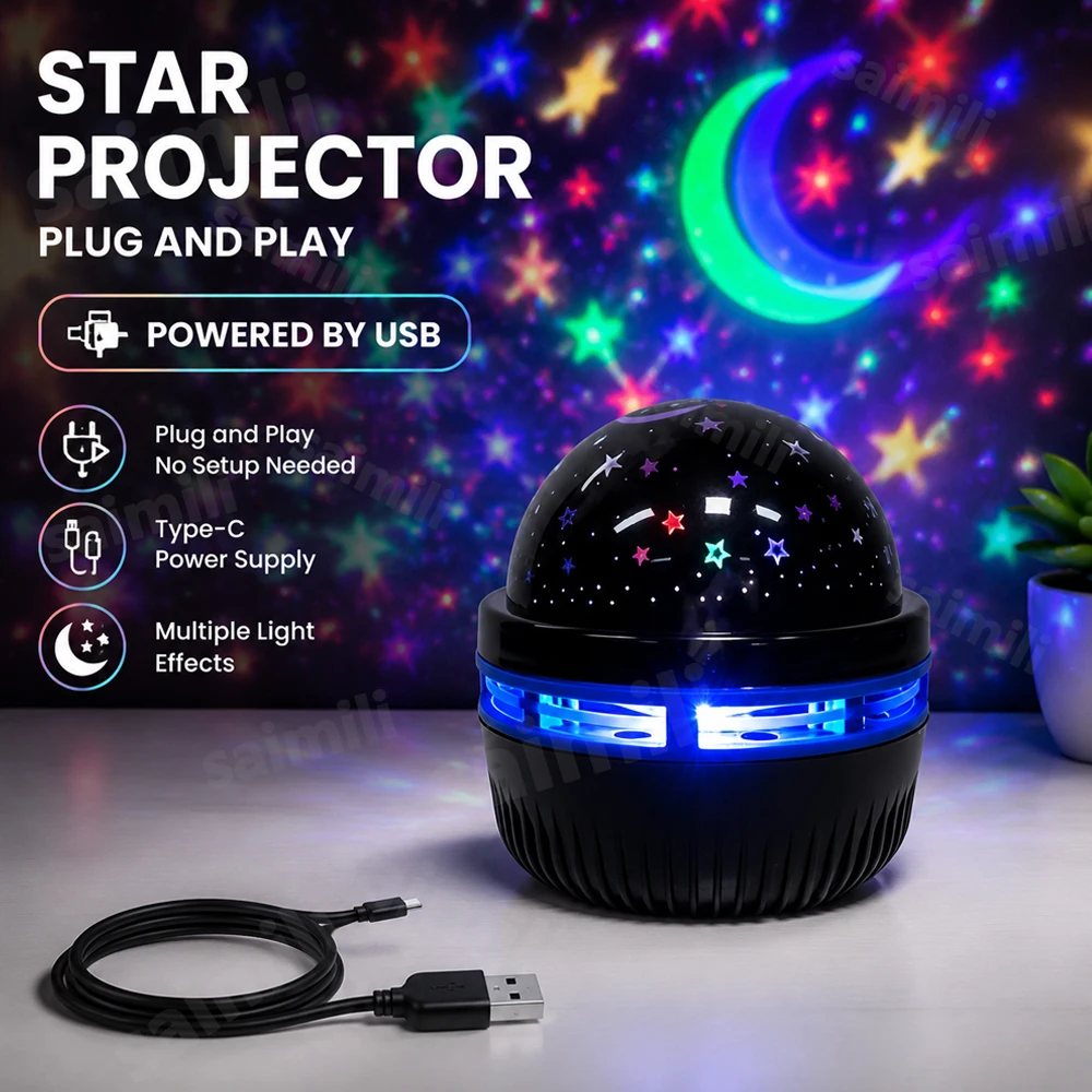 USB Star Galaxy Projector Light RGB Star Moon Projection Lamp For KTV Gaming Room Home Party Decor Lighting