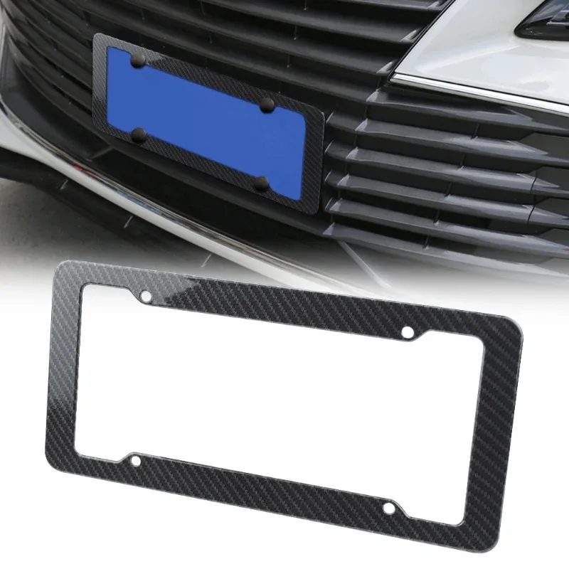 

2Pcs Carbon Fiber License Plate Frame Black Plastic Front And Rear Car Tag Holder Cover With Mount Hardware Screw License Plate